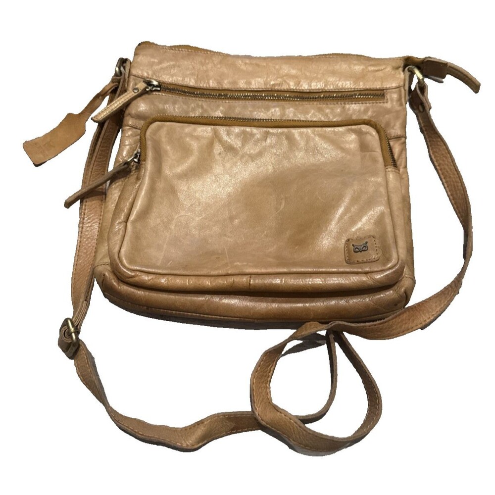 WISE OWL Genuine Leather Tan Brown Crossbody Bag Adjustable Strap Zipper Travel